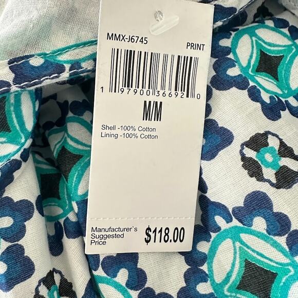 Lucky Brand Maxi Dress Long Smocked Tiered White Turquoise Ruffle Boho Medium - Picture 14 of 14